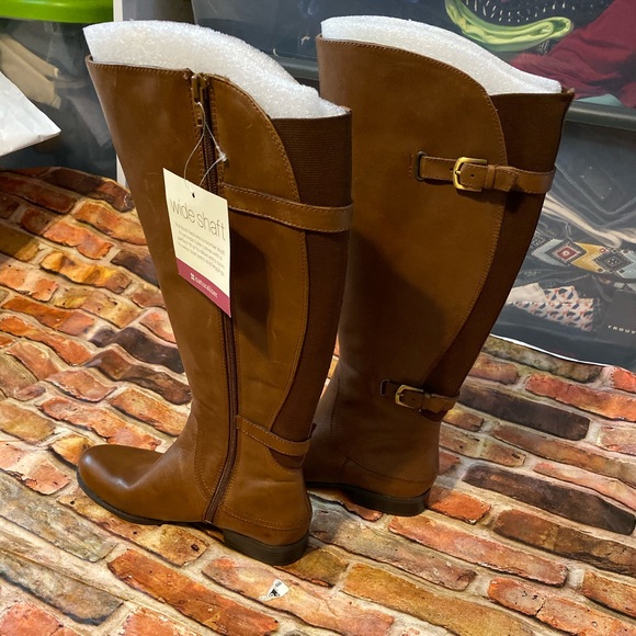 Naturalizer Cognac Leather Knee High Wide Shaft B